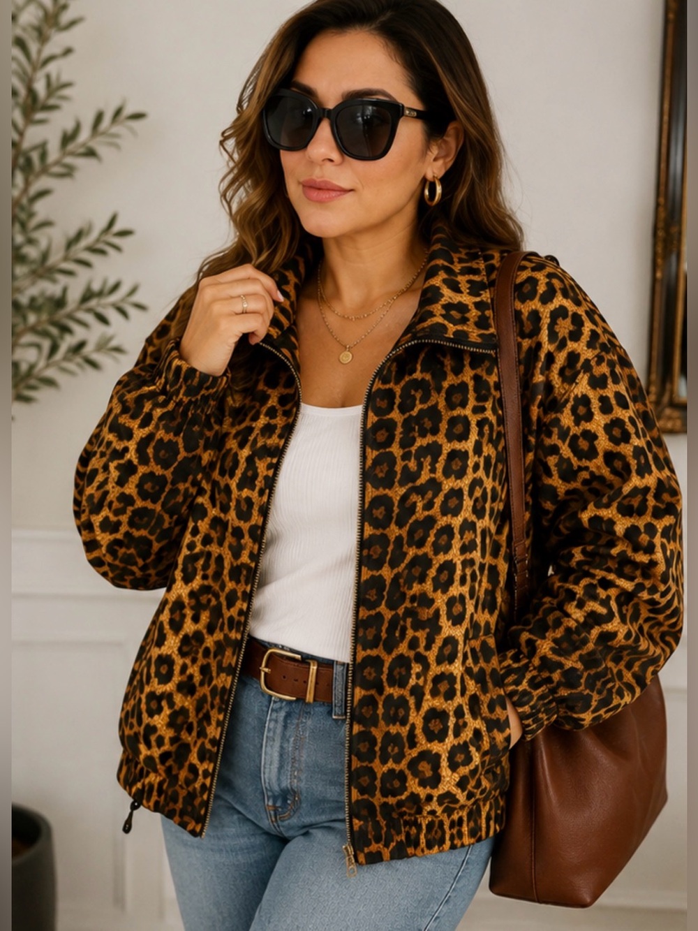 Vintage FUDA International 100% Silk Leopard Print Bomber Jacket XL Animal Print
